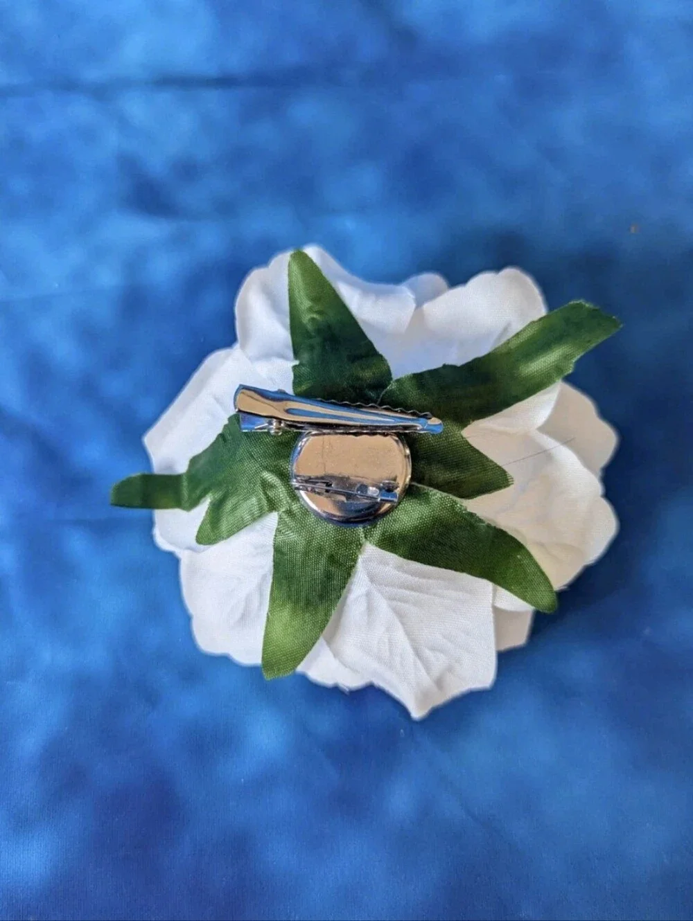 Rose Floral Hair Accessory White With Greenery Alligator Clip With Pin